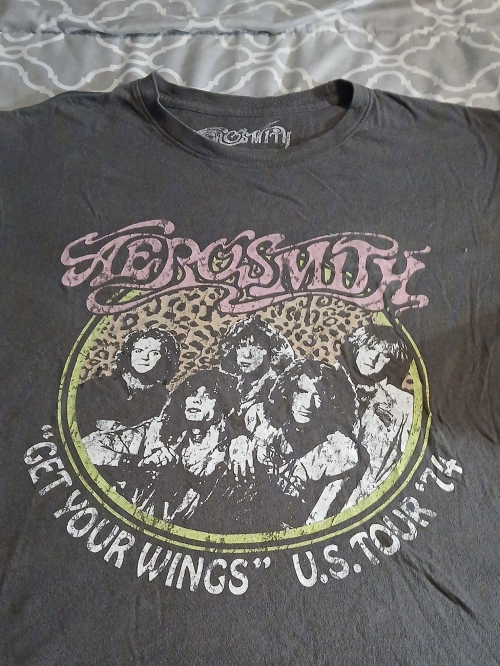 Aerosmith 'Get Your Wings' Graphic Band Tee - Faded Black, Official Tee
